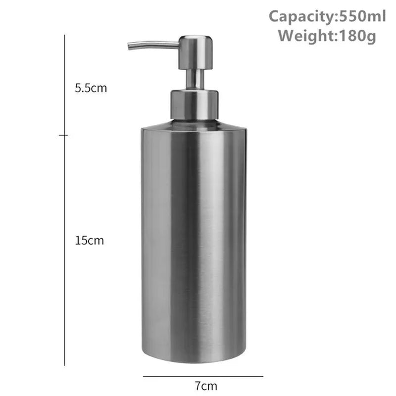 "Stylish Stainless Steel Liquid Soap Dispenser - Perfect for Kitchen and Bathroom - Available in 3 Sizes (250ml, 350ml, 550ml)"