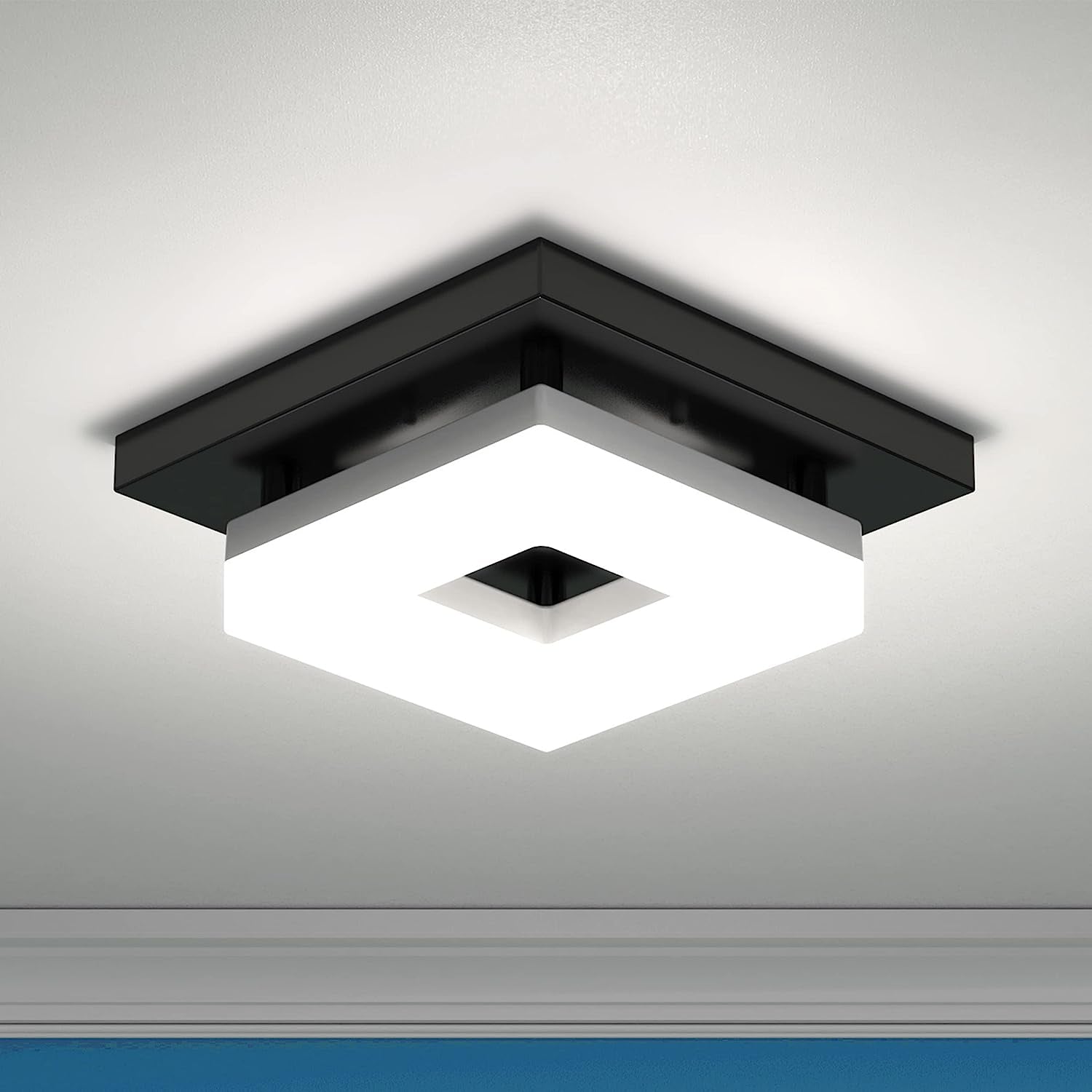 Sunco Black Modern Ceiling Light 8 Inch LED Square Flush Mount Fixture for Bathroom/Closet/Hallway, Selectable 3000K/4000K/4500K/5000K/6500K CCT, 1800LM High Brightness - Damp Rated