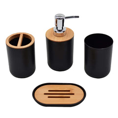 "Spa-Inspired 4-Piece Bathroom Accessory Set - Imitation Resin, Bamboo, and Wood Combination"