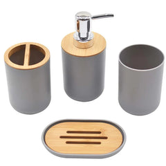 "Spa-Inspired 4-Piece Bathroom Accessory Set - Imitation Resin, Bamboo, and Wood Combination"