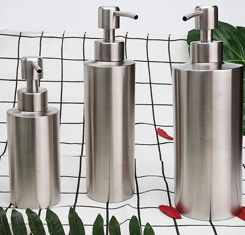 "Stylish Stainless Steel Liquid Soap Dispenser - Perfect for Kitchen and Bathroom - Available in 3 Sizes (250ml, 350ml, 550ml)"