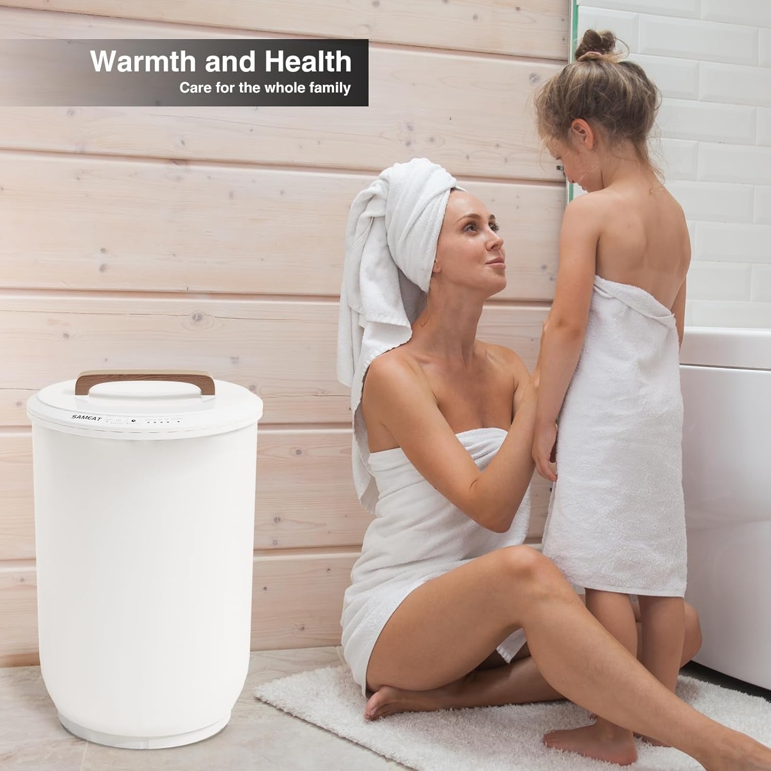 Heated Towel Warmers for Bathroom - Large Towel Warmer Bucket, Wood Handle, Auto Shut Off, Fits up to Two 40"X70" Oversized Towels, Best Ideals Valentines Day Gifts for Her