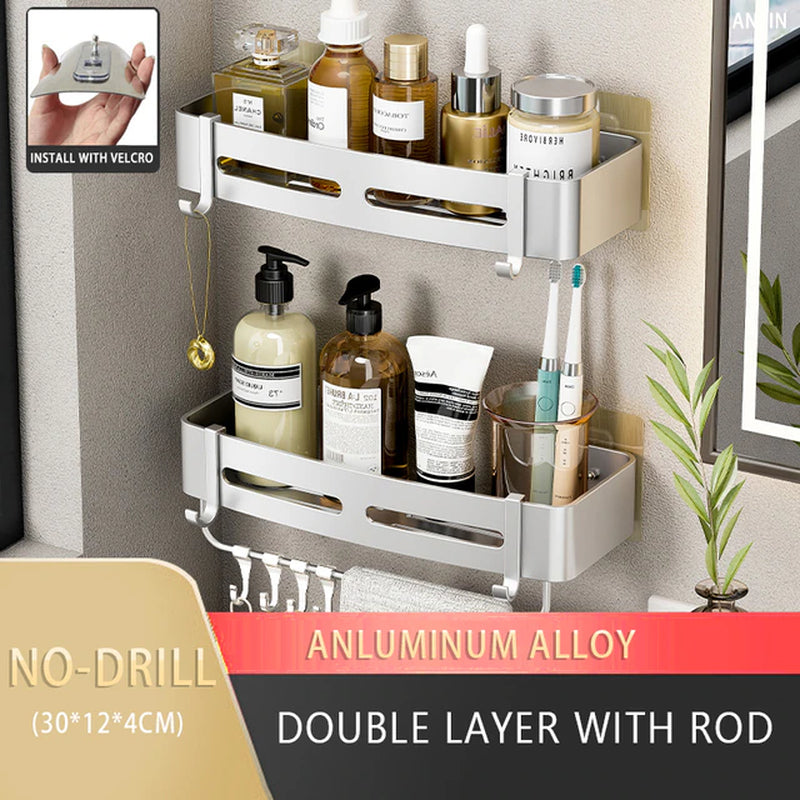 Bathroom Shelf No Drill Wall Mounted Shampoo Bottle Shower Corner Rack Toilet Storage Rack Aluminum Bathroom Kitchen Accessories